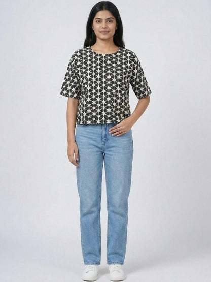 Geometric Print Women’s Round Neck Top