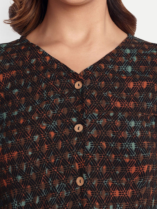 Black Geometric Print Women’s Top