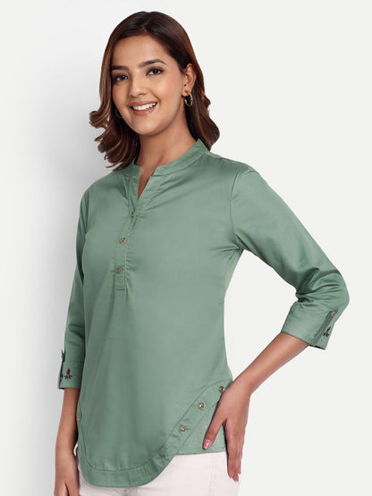 Green Solid Women’s Top