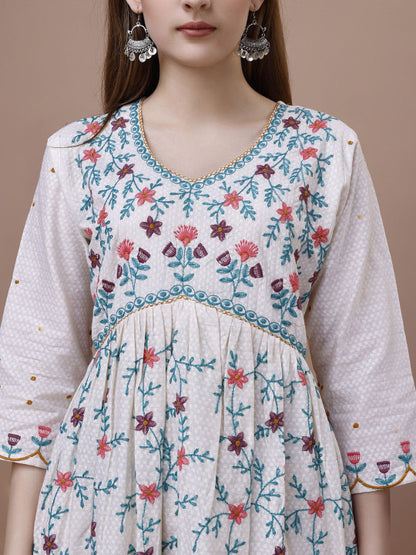 White Floral Embroidered Women’s Peplum Top