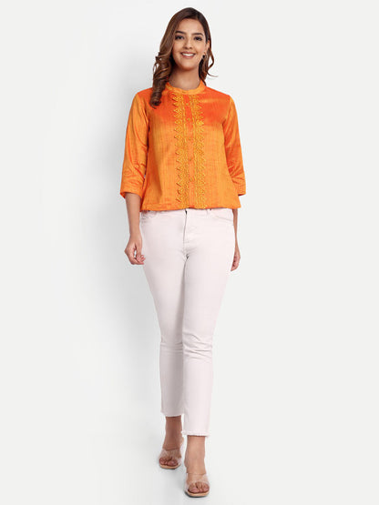 Orange Art Silk Printed Women’s Top