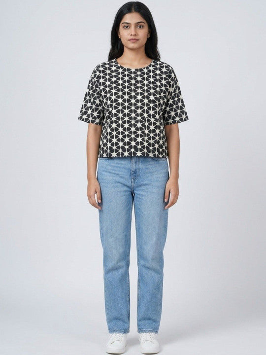 Geometric Print Women’s Round Neck Top