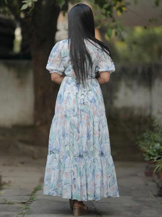 Pastel Floral Printed Maxi Dress