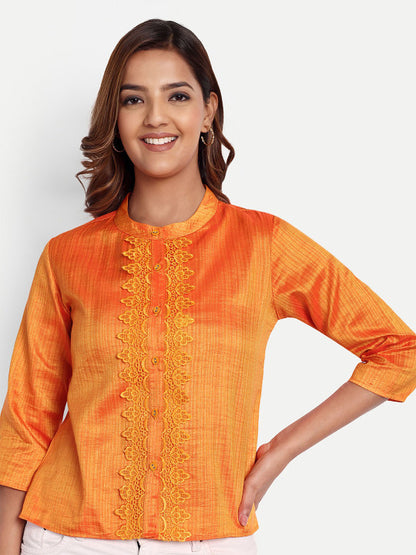 Orange Art Silk Printed Women’s Top