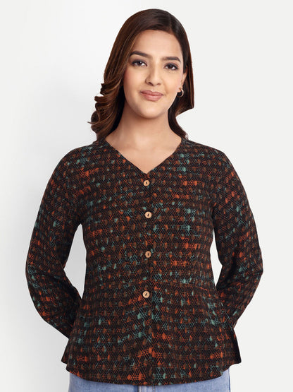 Black Geometric Print Women’s Top